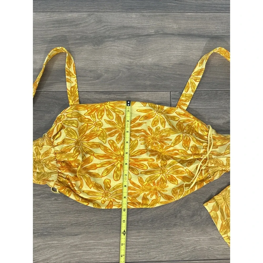 Free People Cotton Stretch Crop Tied Top Daisy Flowers Boho Indie Women's Small